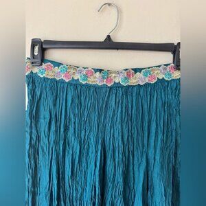 Teal Maxi Skirt with Embroidered Waistband